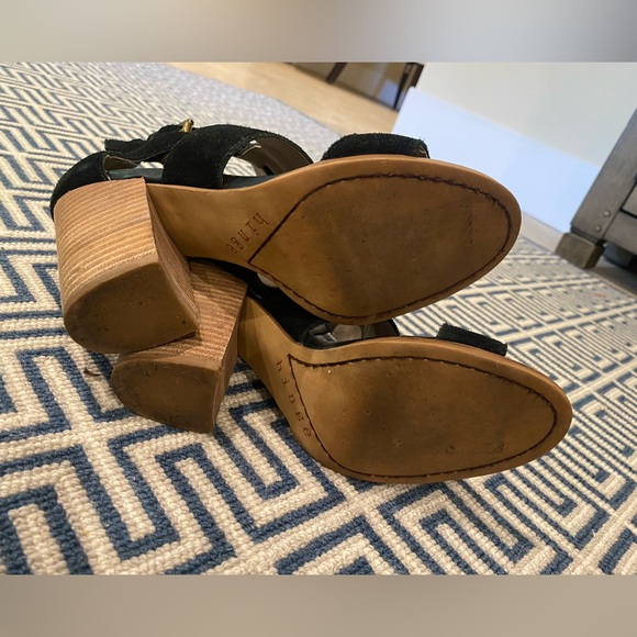 Black Chunky Heel Suede Sandals - Picture 5 of 9